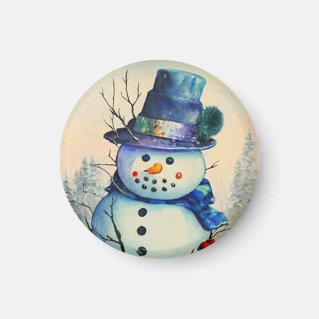 Imán Watercolor Snowman Magnet (Frente)