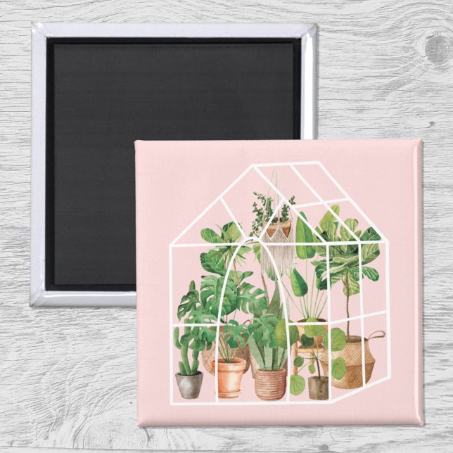 Imán Watercolor Tropical House Planta Rosa (Close up on wood)