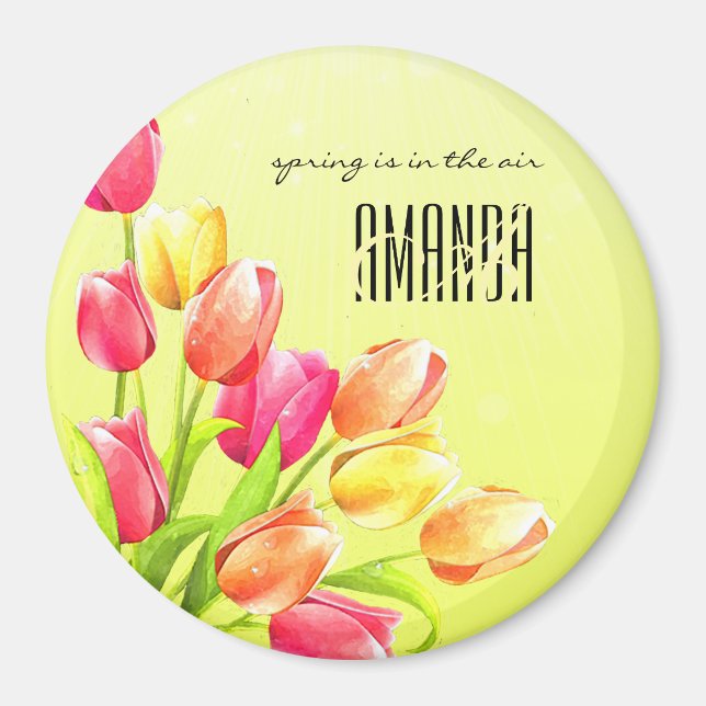 Imán Watercolor Tulips Bouquet Monogram (Frente)