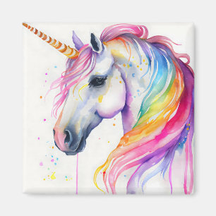 Imán Watercolor Unicornio con una forma de arco iris