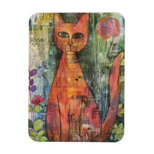 Imán Watercolor Vintage Resumen Cat (11)