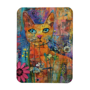 Imán Watercolor Vintage Resumen Cat (8)