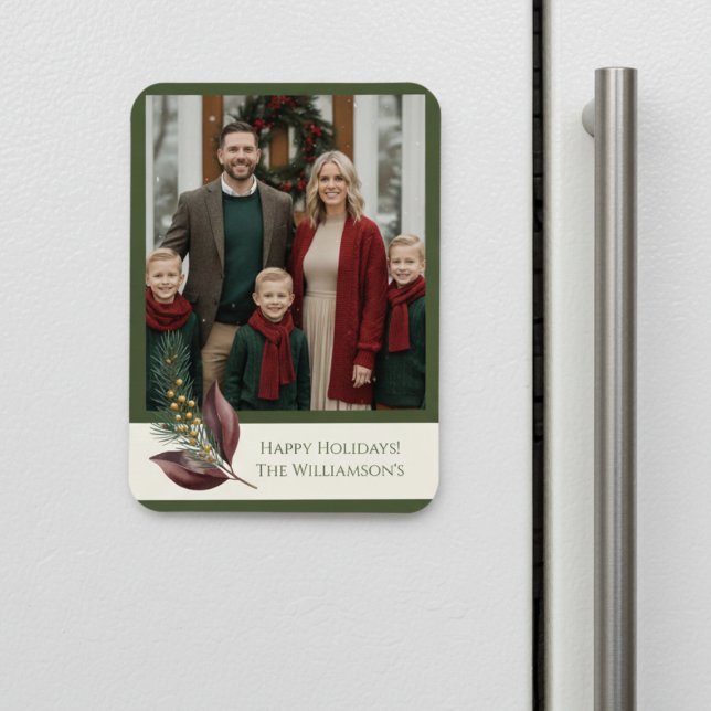 Imán Watercolor Winter Botanical Pattern (Holiday Christmas photo magnet)