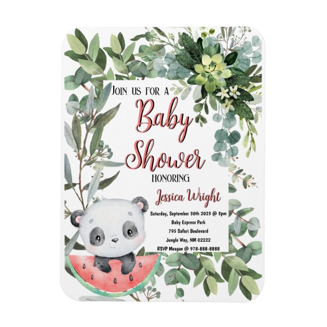 Imán Watermelon Panda Watercolor Baby Shower (Vertical)