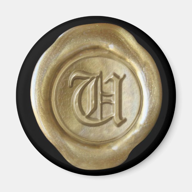Imán Wax Seal Monogram Magnet - Gold - Old English - (Frente)