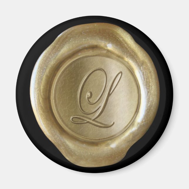 Imán Wax Seal Monogram Magnet - Gold - Script Style - (Frente)