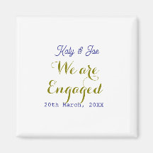 We are Engaged purple gold name date elegant simpl