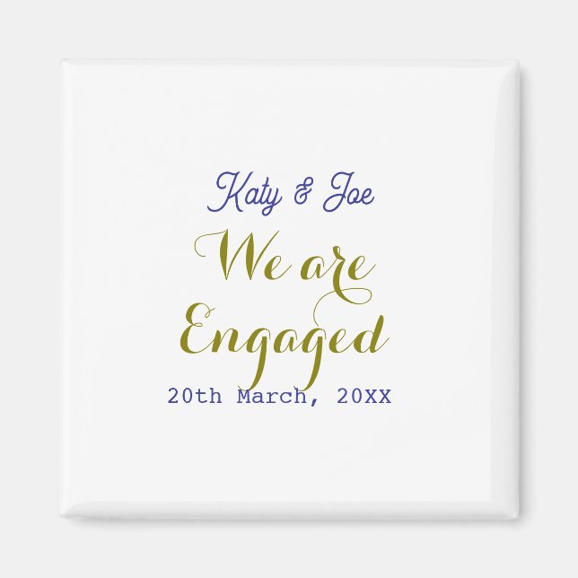 Imán We are Engaged purple gold name date elegant simpl (Frente)