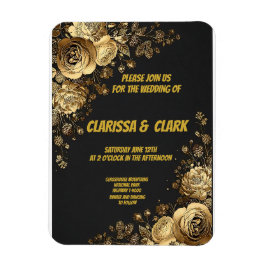 Imán Wedding card decorated with golden flowers on a bl