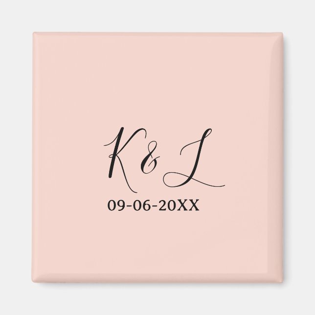 Imán Wedding couple name letter date red pastel backgro (Frente)