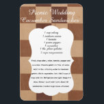 Imán Wedding Cucumber Sandwich Recipe Magnet<br><div class="desc">Give your guests something to talk about with this "Southern-style" cucumber sandwich guide. Featuring a blend of cream cheese,  mayo,  cucumbers,  and more,  this recipe is a refined choice for chic baby showers and rustic wedding receptions.</div>