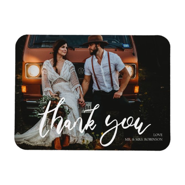 Imán Wedding Picture Chic Modern Handwriting Thank You (Horizontal)