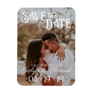 Imán Wedding Save the Date Cards with White Text Photo