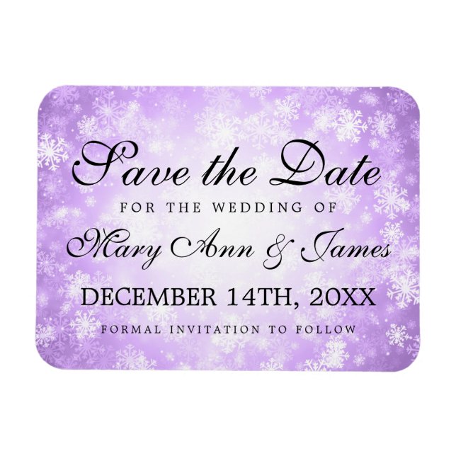 Imán Wedding Save The Date Purple Winter Wonderland (Horizontal)