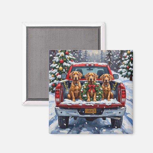 Imán Weimaraner Christmas Red Truck Holiday (Anverso/Reverso)