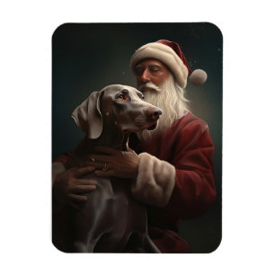 Imán Weimaraner con Santa Claus Navideño Festivo