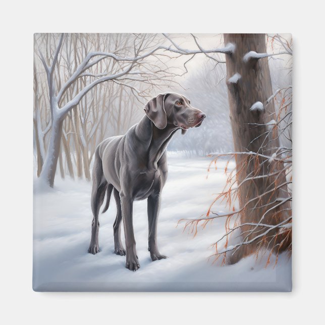 Imán Weimaraner Deja Que Nieva A Navidades (Frente)