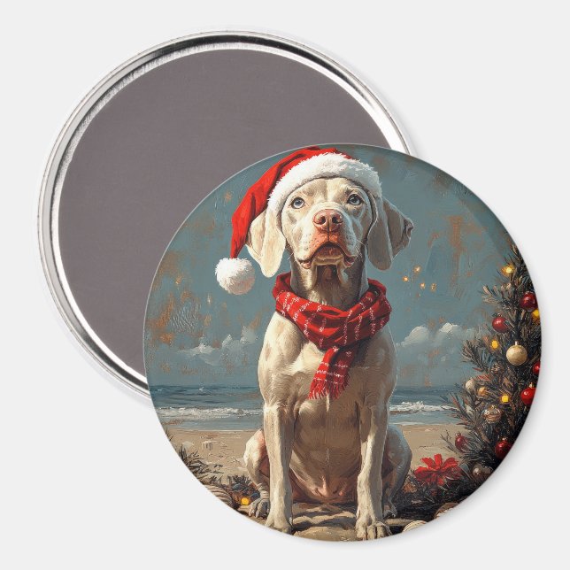 Imán Weimaraner Dog Navidades Vintage Beach (Anverso/Reverso)