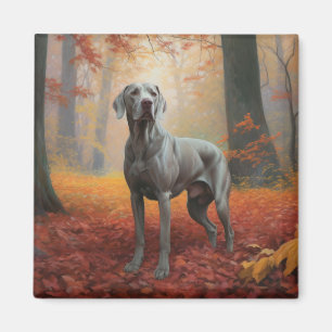 Imán Weimaraner en otoño se inspira la caída de las hoj