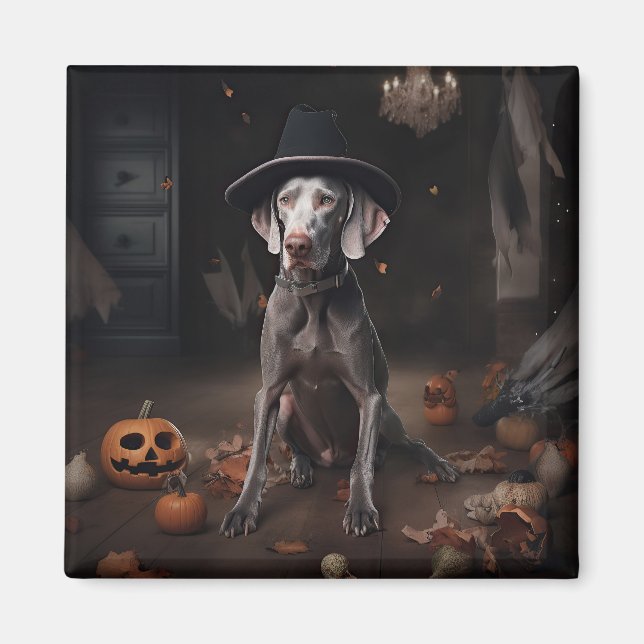 Imán Weimaraner Pumpkins Halloween Scary (Frente)