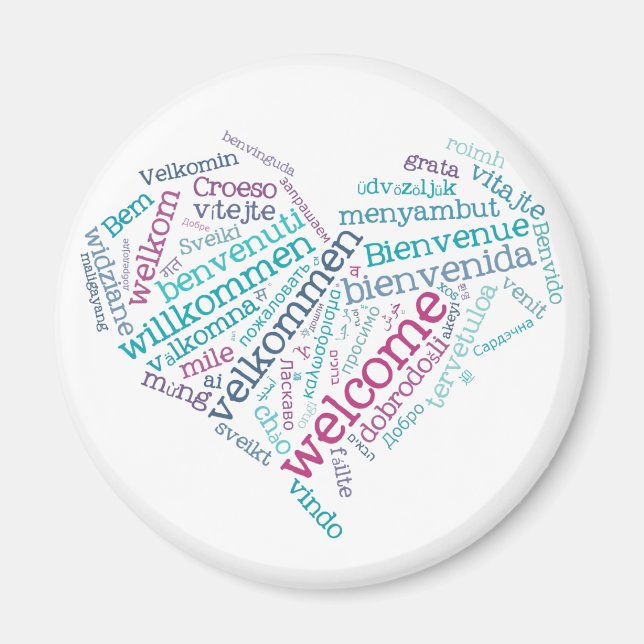 Imán Welcome Heart (muchos idiomas) Magnet (Frente)