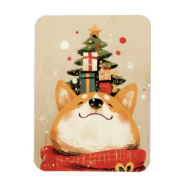 Imán Welsh Corgi juguetón con decoraciones de Navidad