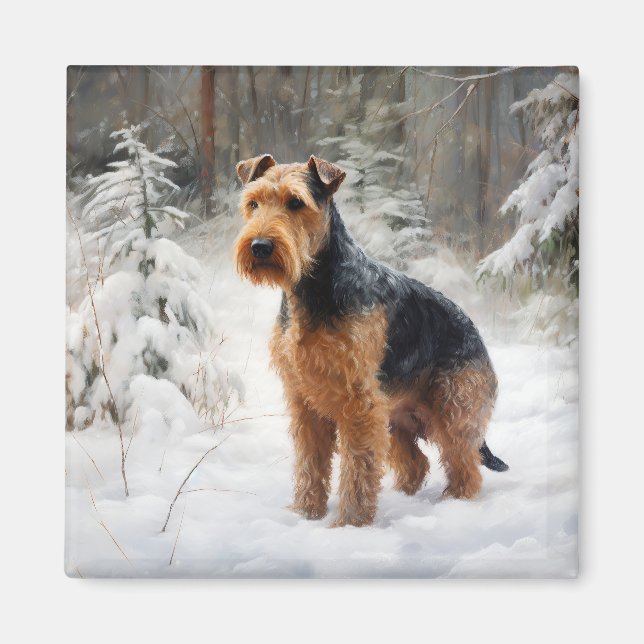 Imán Welsh Terrier Deja que nieve Navidad (Frente)