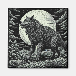 Imán Werewolf Ai Art negro y blanco