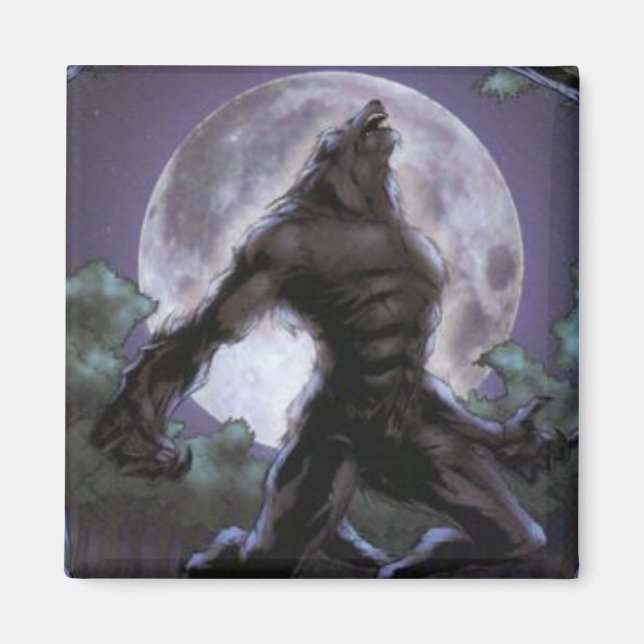Imán Werewolf Howling En La Luna (Frente)