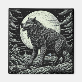 Imán Werewolf vintage frente a la luna llena