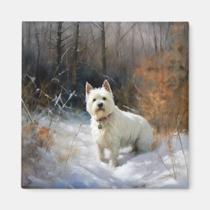 Imán West Highland White Terrier deja que nieve Navidad