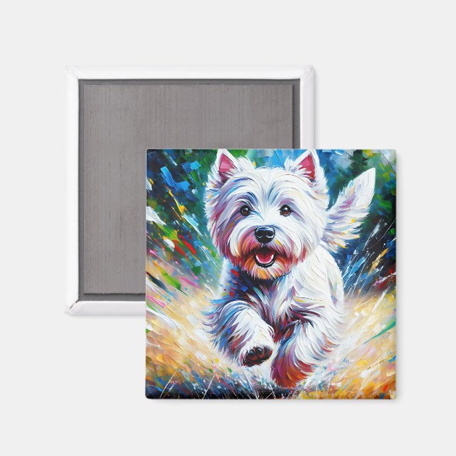 Imán West Highland White Terrier "Westie" Dog Portrait (Anverso/Reverso)