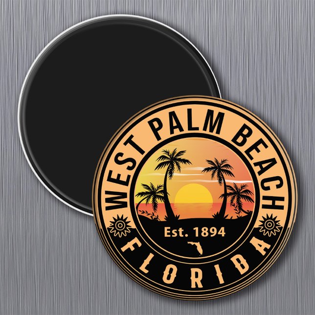 Imán West Palm Beach Florida Retro Sunset Souvenirs (Subido por el creador)