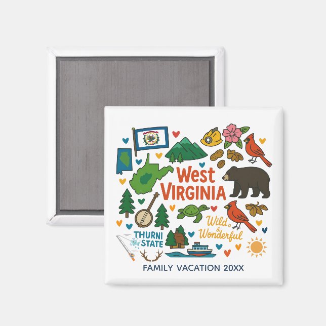 Imán West Virginia Family Trip Keepsake Personalized (Anverso/Reverso)