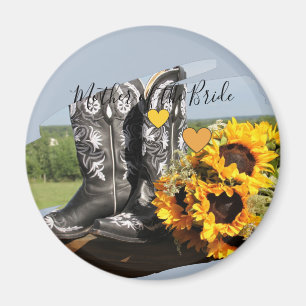 Imán Western Boots Sunflowers Boda Rústica