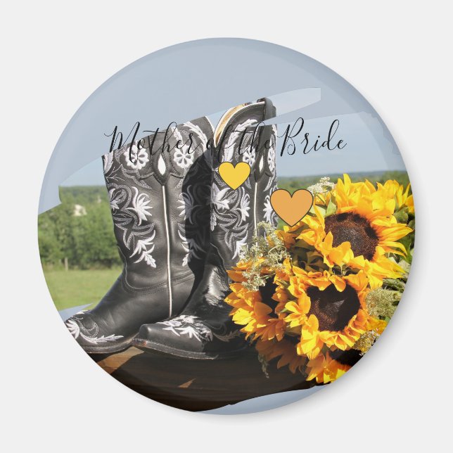 Imán Western Boots Sunflowers Boda Rústica (Frente)