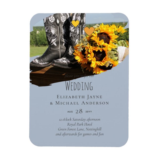 Imán Western Boots Sunflowers Boda Rústica (Vertical)