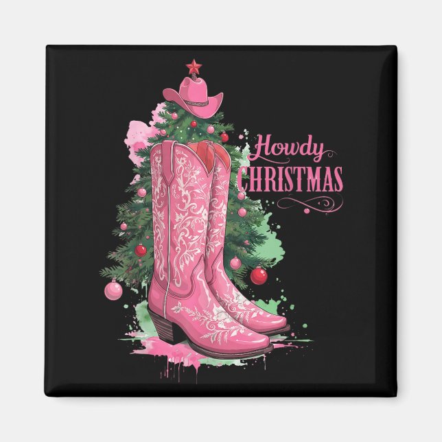 Imán Western , Howdy Christmas And Tree, Nk Cowboy Boot (Frente)