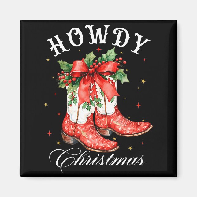 Imán Western Howdy Christmas Cowgirl Boot Coquette Bow  (Frente)