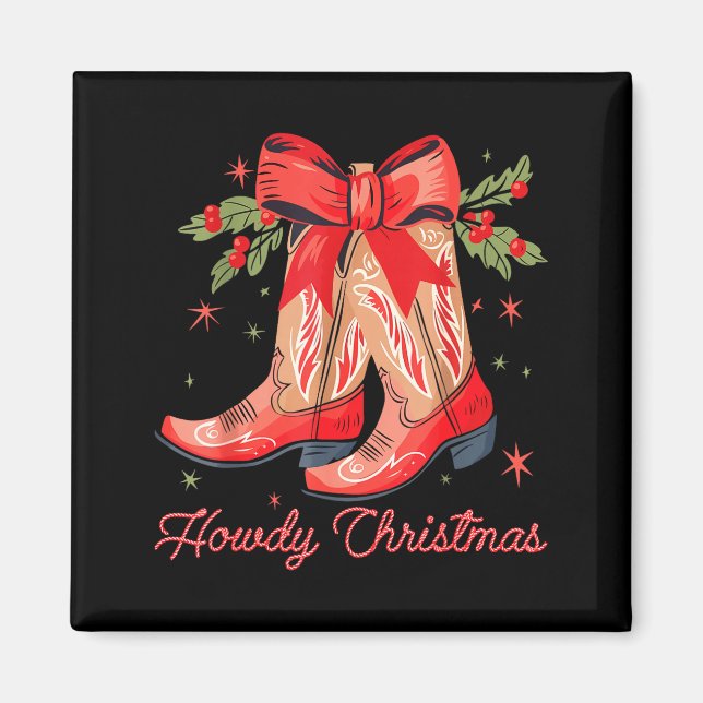 Imán Western Howdy Christmas Cowgirl Boot Coquette Bow  (Frente)