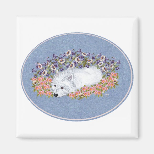 Imán Westie Floral Repose (Frente)