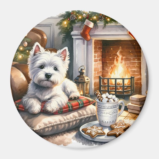 Imán Westie Navidades Scene Magnet (Frente)