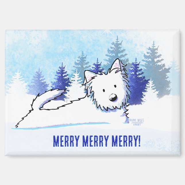 Imán Westie Snowplow Winter Dog (Anverso)