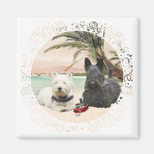 Imán Westie y Scottie en la playa de Palmy