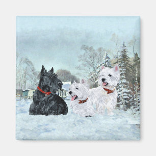 Imán Westies y Scottie en invierno