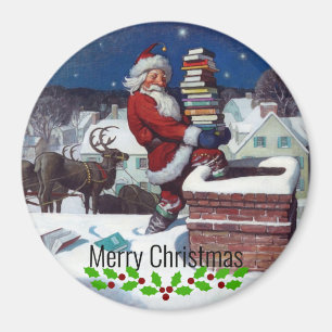 Imán Weyeth - Santa entregando libros para Navidad.