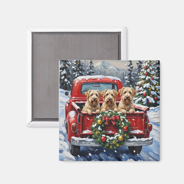 Imán Wheaten Terrier Christmas Red Truck Holiday Gift (Anverso/Reverso)