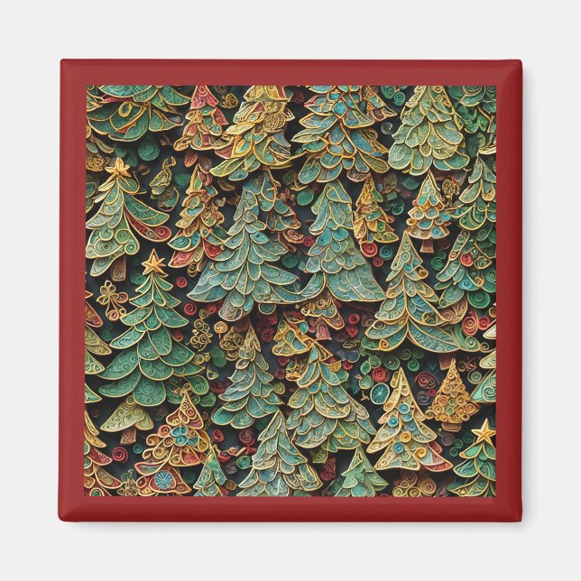 Imán Whimsey de los bosques de árboles de Navidad (Frente)