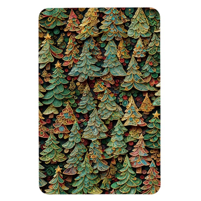 Imán Whimsey de los bosques de árboles de Navidad (Vertical)