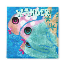 Whimsical Abstract Fish Trio Blue Personalized